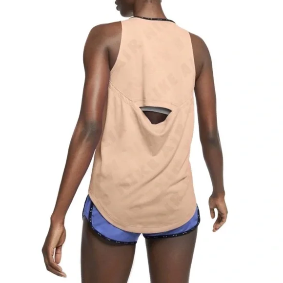 Nike Air Dri Fit Tank All Over Logo Running Top Coral Size Large - Picture 3 of 8